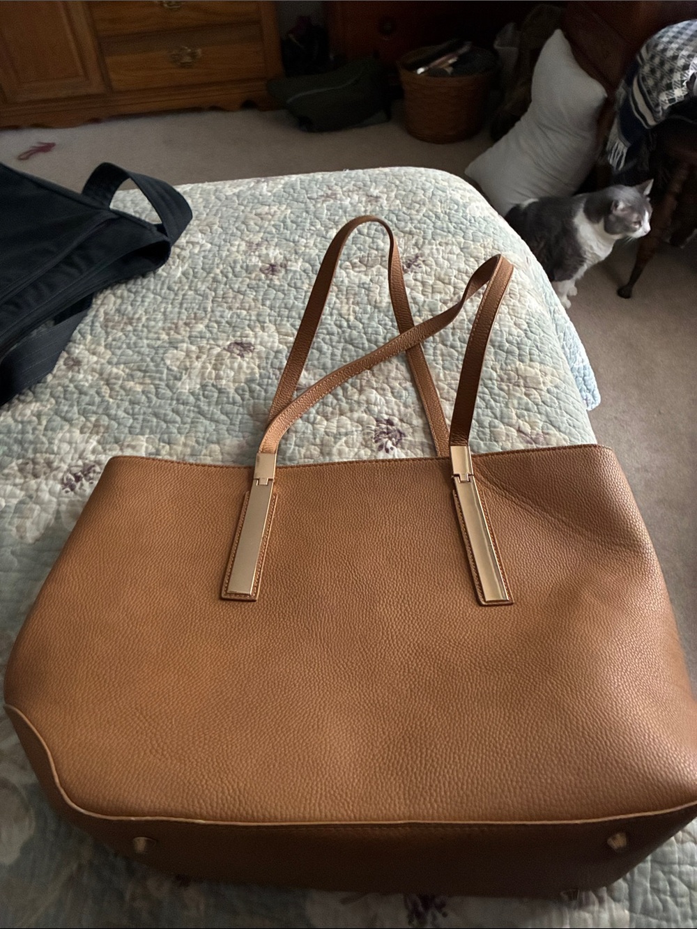 Miztique Tan Leather Tote with Gold Accents